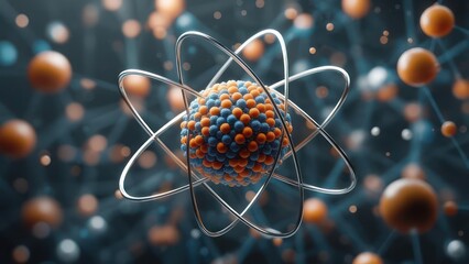 3D rendering of an atom's nucleus and electron orbitals
