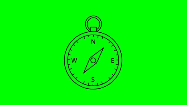 Minimalist black line compass icon with cardinal points and pointer, vector design for travel, navigation and exploration concept