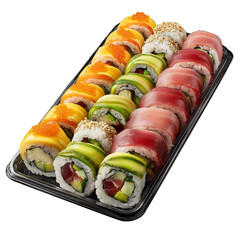 Assorted Sushi Roll Platter with Fish and Avocado Isolated on Transparent Background