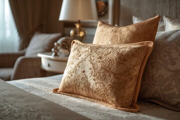 Elegant plush cushion enhancing bedroom decor in a stylish home setting