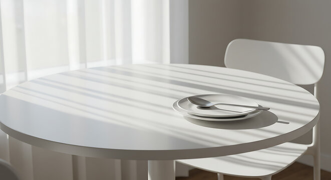 Minimalist Dining Table with Sunlit Details and Modern Decor