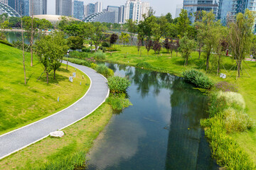 The ecological and green scenery of Jiaozi Park in Chengdu, Sichuan Province, China
