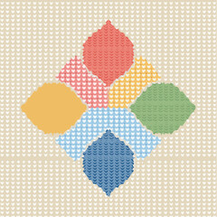 Colorful Knitted Floral Design on Beige Knitted Background