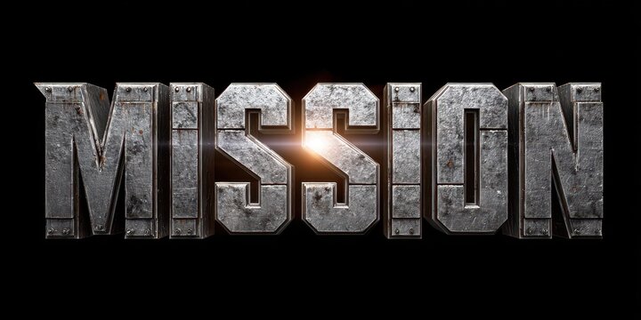 Mission Font. Secret Mission in 3D Silver Metallic Style Editable Font Effect
