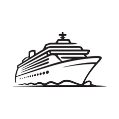 Stylized Cruise Ship Illustration of a Large Ocean Liner Traveling on the Water in Black and White