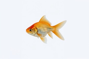 Vibrant tiny goldfish on a natural water backdrop, showcasing orange and white hues