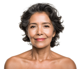 Portrait of a mature woman with elegant gray hair expressing gentle contentment representing experience and self-assurance celebrating aging gracefully and natural beauty