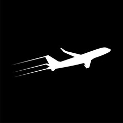 Plane taking off silhouette icon isolated on black background