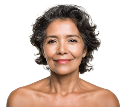 Portrait of a mature woman with elegant gray hair expressing gentle contentment representing experience and self-assurance celebrating aging gracefully and natural beauty