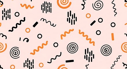 Obraz premium Fun colorful line doodle seamless pattern. Creative minimalist style art background for children or trendy design with basic shapes. Simple childish scribble backdrop.