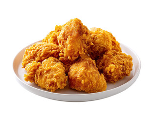 Crispy fried chicken wings on white plate with transparent background