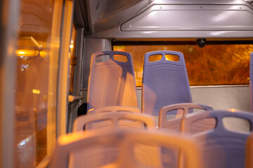 Fototapeta premium Inside a modern means of transportation, a bus