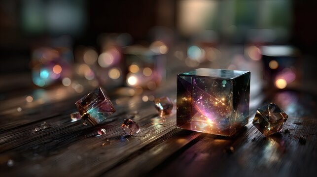 Magical prismatic crystal gemstones glowing holographic rainbow refraction spectrum abstract macro jewel luxury faceted gemstone background design