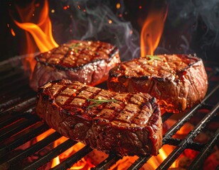 Grilled steaks on a barbecue