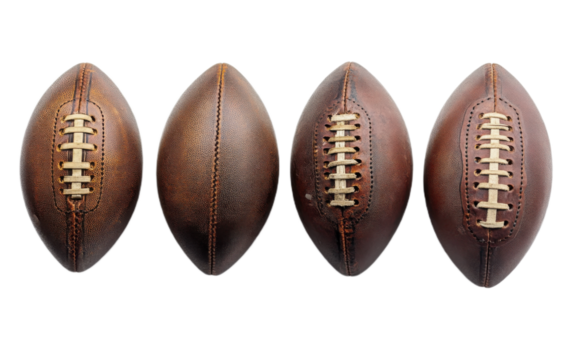 Four classic american Football on white background,png