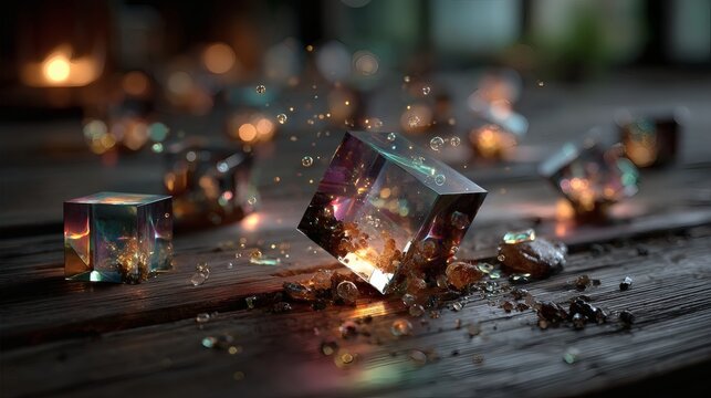 Futuristic holographic crystals glowing with iridescent rainbow prism refraction colorful light spectrum abstract background jewelry jewel sparkle macro gemstone design 