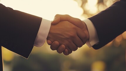 A professional handshake between two individuals, conveying trust and formal elegance.