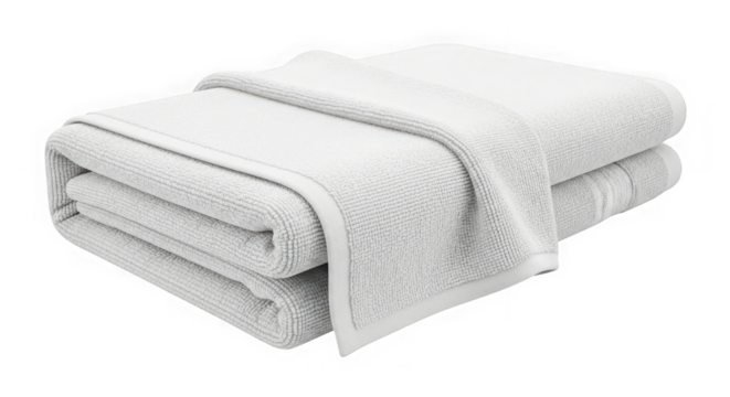 Luxurious soft white bath towels folded stacked for comfort and absorbency transparent background