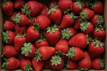 Container filled with freshly picked strawberries