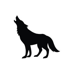 Silhouette of a howling wolf with raised head, symbolizing wilderness, freedom, and strength. Perfect for tattoos, logos, wildlife illustrations, outdoor branding, and minimalist design projects.