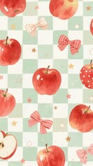 Watercolor Apple and Bows on Checkered Background product mockup photo E-commerce marketing poster Background shooting scene
