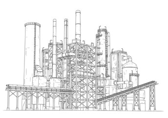 Fototapeta premium Industrial Factory or Chemical Plant Line Art