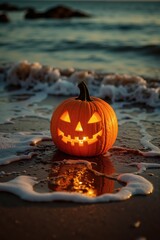 halloween pumpkin on the beach