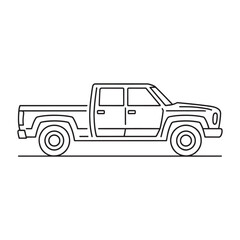 Line Art Depiction of a Pickup Truck Black and White Automotive Illustration with Vehicle Components and Transportation Theme