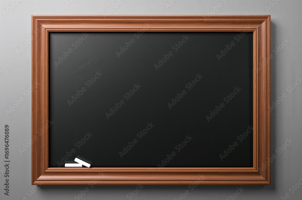 Poster empty chalkboard with wooden border and chalk on black background, isolated with clipping path