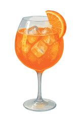 Classic Aperol Spritz watercolor illustration. Vector isolated on white background.