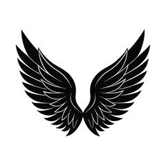 Obraz premium Black Angel Wings Silhouette Keywords: angel wings, black wings, silhouette, spread wings