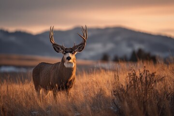Montana Deer Trophy: Majestic Buck with Antlers in Golden Hour Light