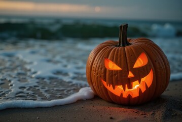 halloween pumpkin on the beach