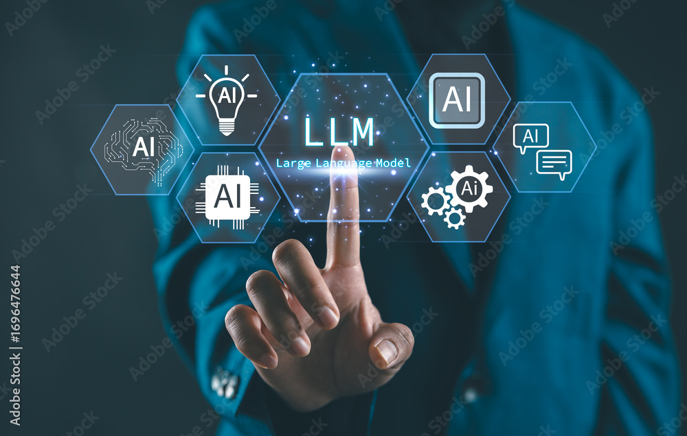 Fototapete futuristic concept of artificial intelligence and large language models (llm) with glowing ai icons 