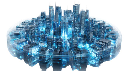 Digital Metropolis: An ethereal, glowing metropolis is presented as a vision of technological progress, highlighting the seamless integration of technology and urban design.