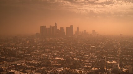 Fototapeta premium Urban Skyline Shrouded in Morning Fog, Presenting Hazy and Dreamy City Landscape, Suitable for Urban Scenery, Natural Meteorology Scenarios