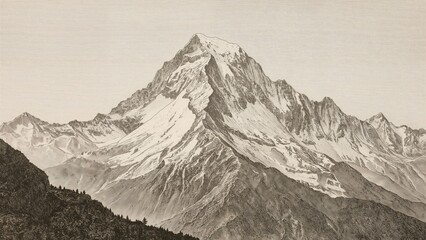Vintage Photograph of a Snow-Capped Peak in the Alps, 1842 Edition by W. H. Bartlett and E. Benjamin