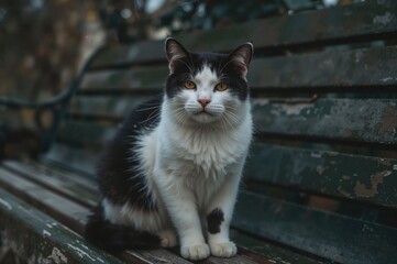 Monochrome feline resting on a seat