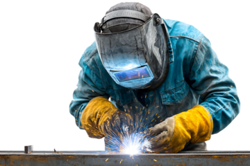 Welder at work, sparks flying, metal construction