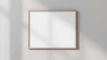Empty picture frame on wall mockup in horizontal layout. Interior design art template.