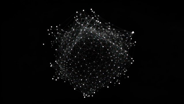 Abstract 3D structure of interconnected nodes and lines forming a sphere-like shape against a black background - Powered by Adobe
