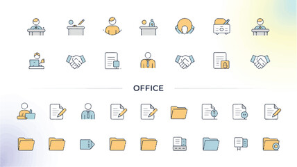 Fototapeta premium Office and document icons with editable stroke for business and administrative tasks person