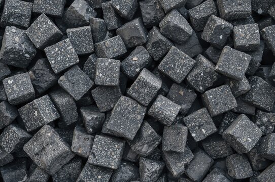 Stack of natural basalt blocks used for pavement construction.