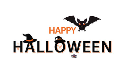 Fototapeta premium Happy Halloween with bat, witch hat, spiderweb