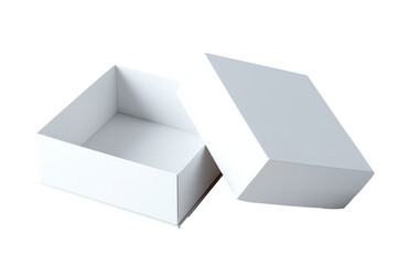 Open white square cardboard box isolated on transparent background