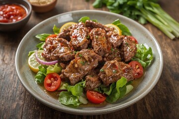 Spicy Roasted Meat Salad with Fresh Greens