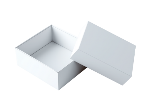 Open white square cardboard box isolated on transparent background