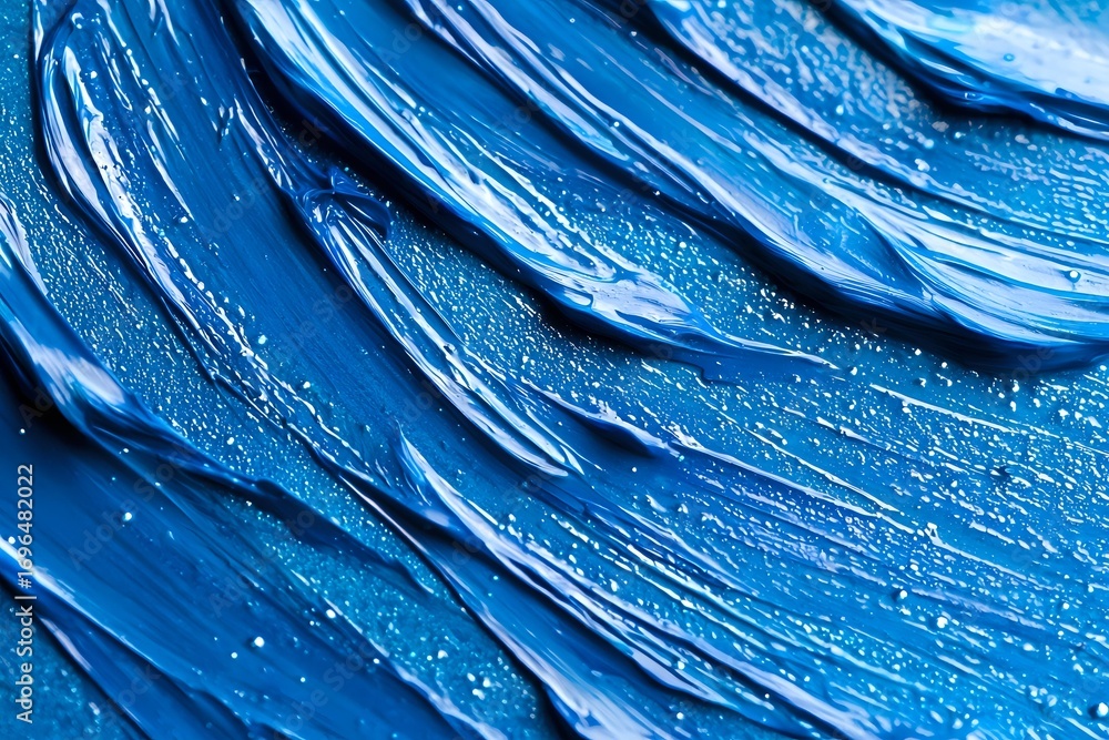 Aufkleber abstract blue paint texture with dynamic brushstrokes and rippled surface creating wave-like pattern