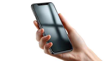 Smart Device in Hand: A sleek, modern smart device is held gently in a hand, the screen reflecting a suggestion of the world, perfect for use in projects concerning technology. 