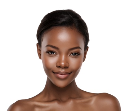 Attractive young African American woman portrait featuring smooth skin beauty and serene expression depicting natural youthful elegance and skincare focus perfect for cosmetic